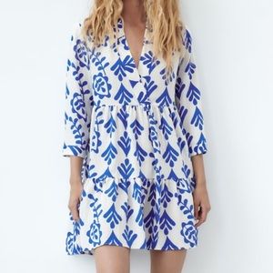 ZARA Ecru Printed Short Dress